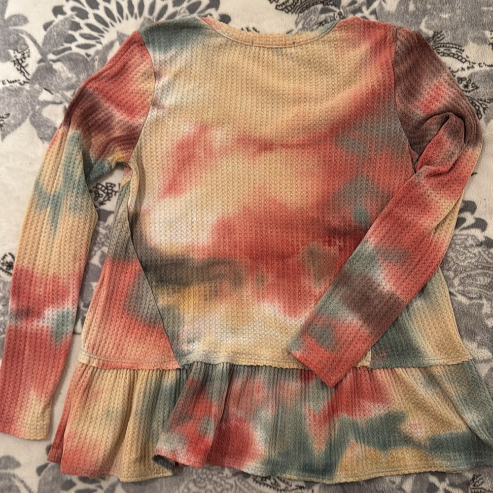 Anthropologie Eri + Ali Peplum Tie Dye Waffle Knit Top - Picture 7 of 7